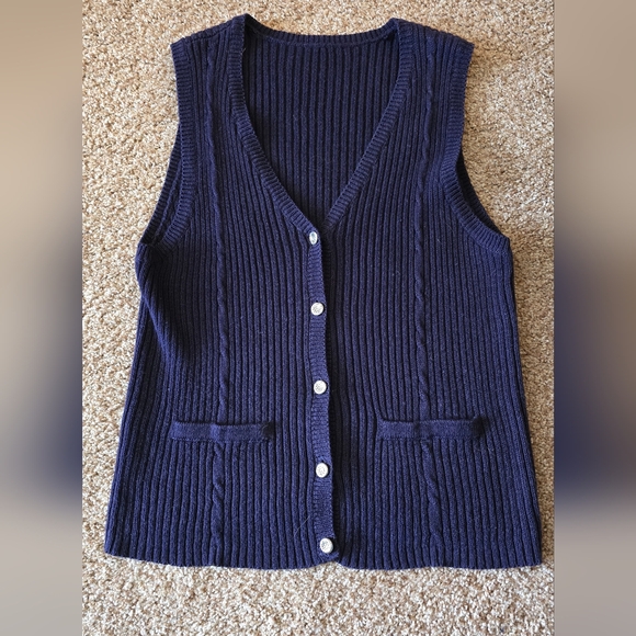 Sag Harbor Navy Button-Up Sweater Vest. SP - Picture 3 of 5
